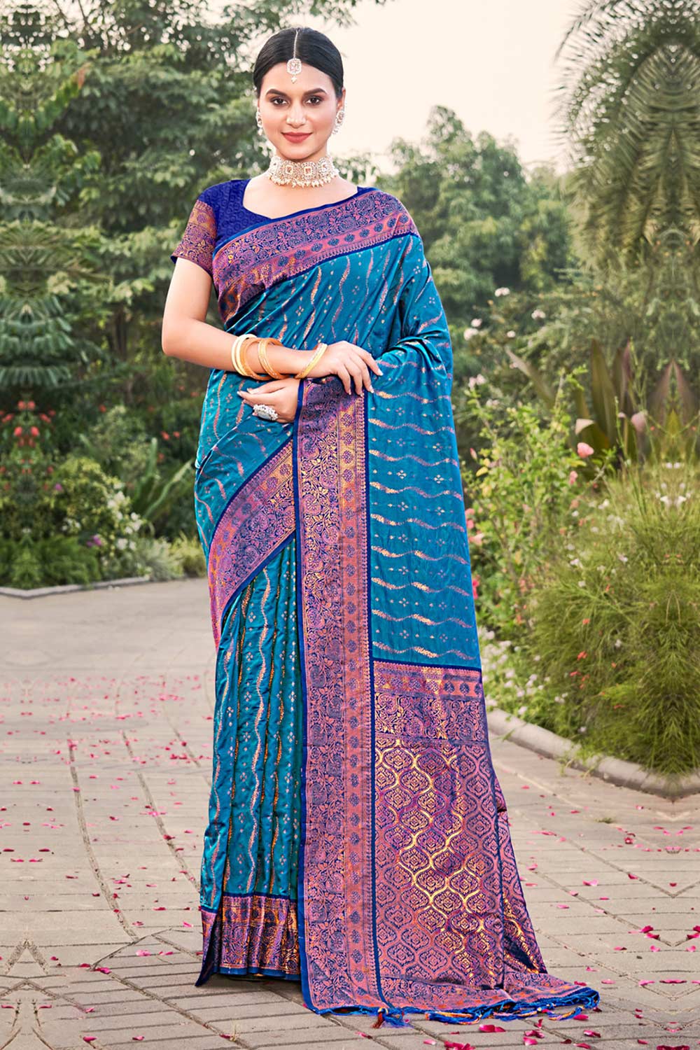 Blue Banarasi Silk Woven Saree