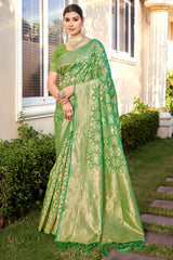 Green Cotton Woven Saree