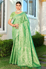 Green Cotton Woven Saree