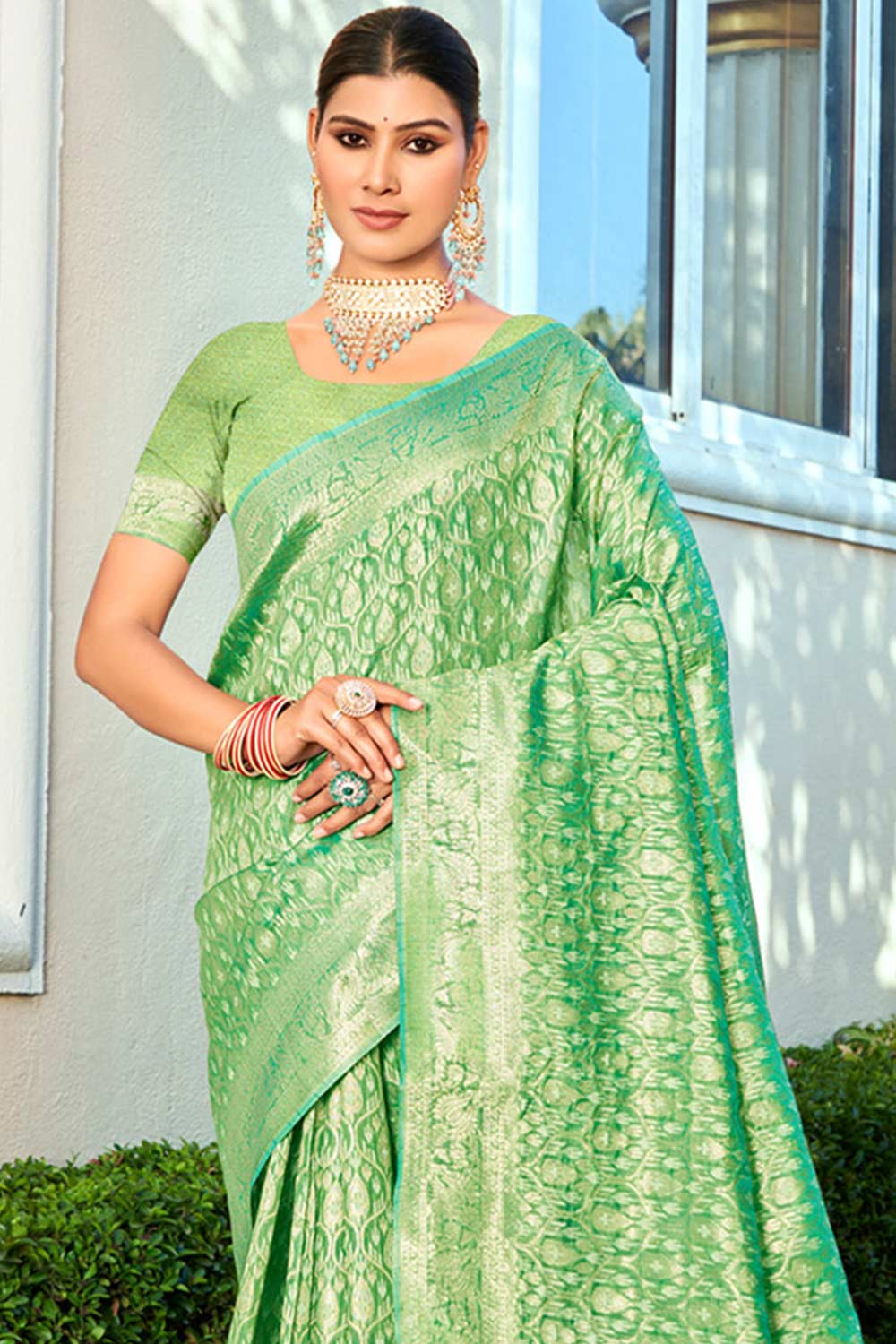 Green Cotton Woven Saree