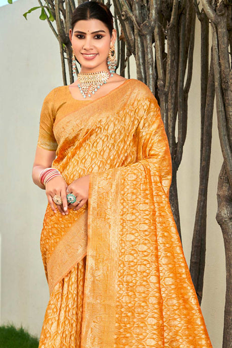 Yellow  Cotton Woven Saree