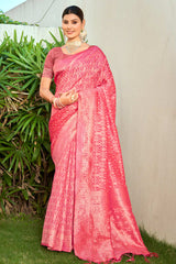 Pink Cotton Woven Saree