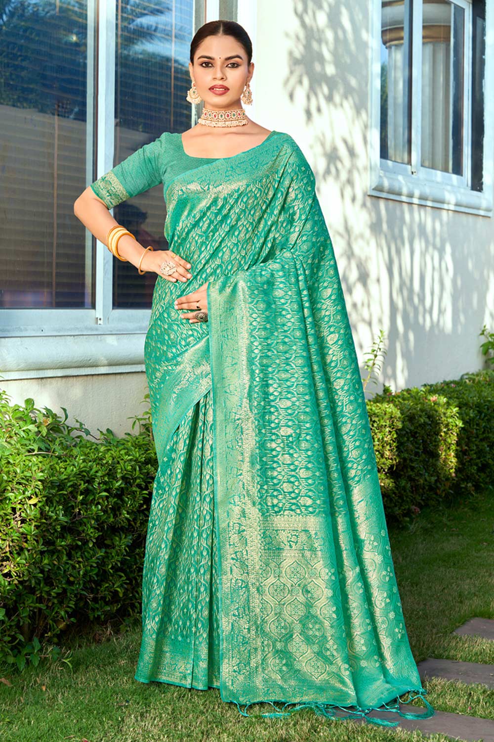 Green Cotton Woven Saree