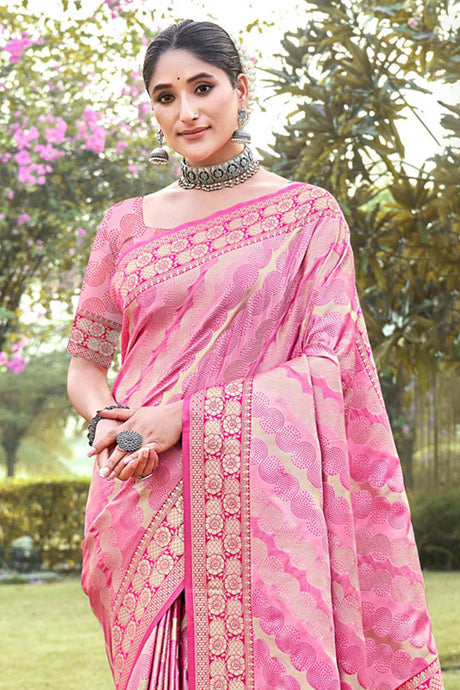 Pink Silk Woven Saree