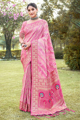 Pink Silk Woven Saree