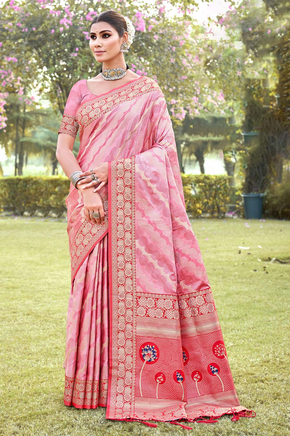 Pink Silk Woven Saree