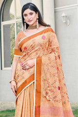 Peach Linen Woven Saree