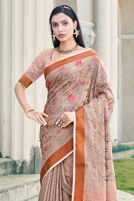 Brown Linen Woven Saree