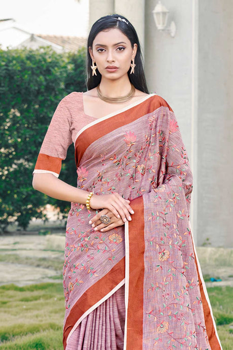 Brown Linen Woven Saree