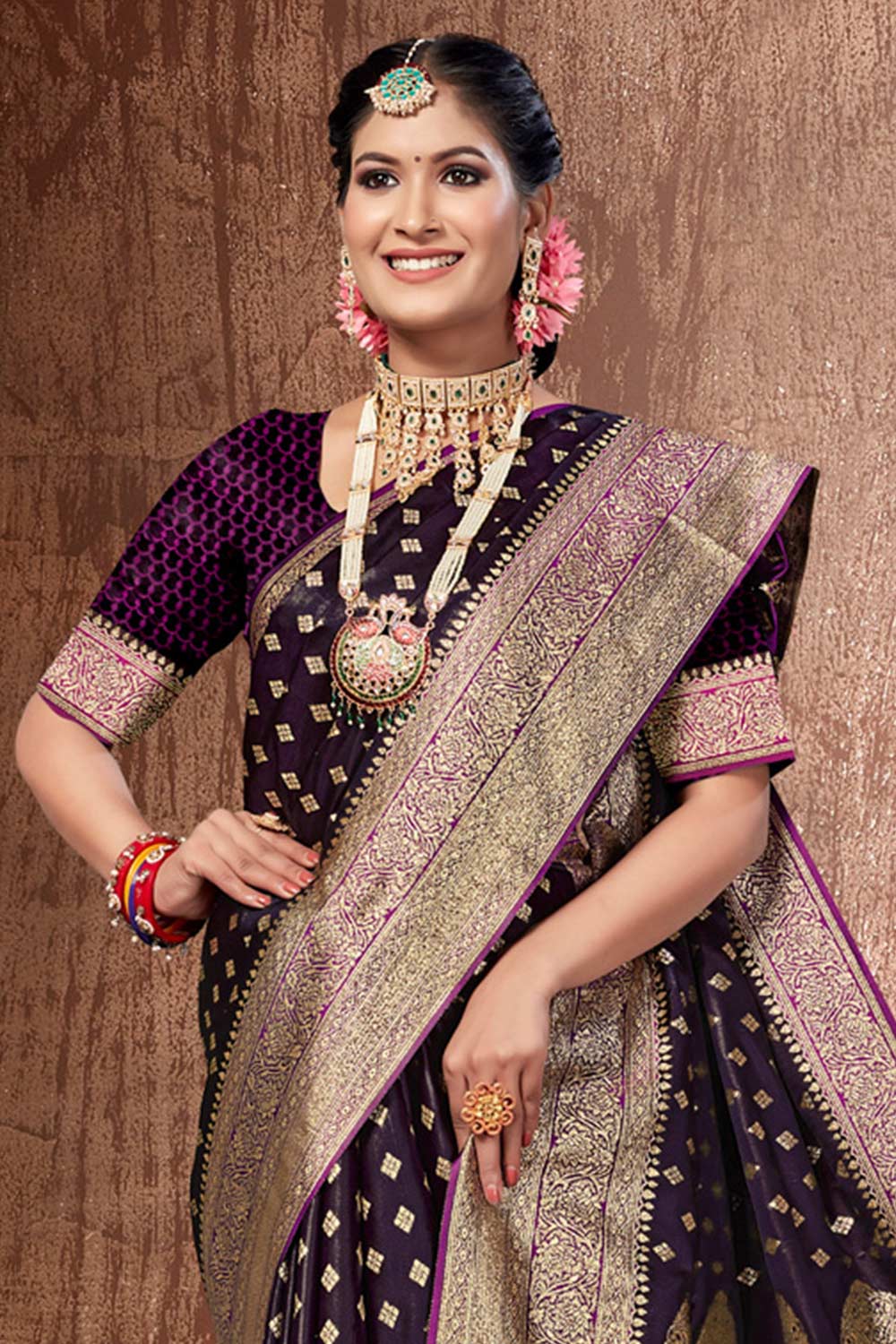 Purple Banarasi Silk Woven Saree