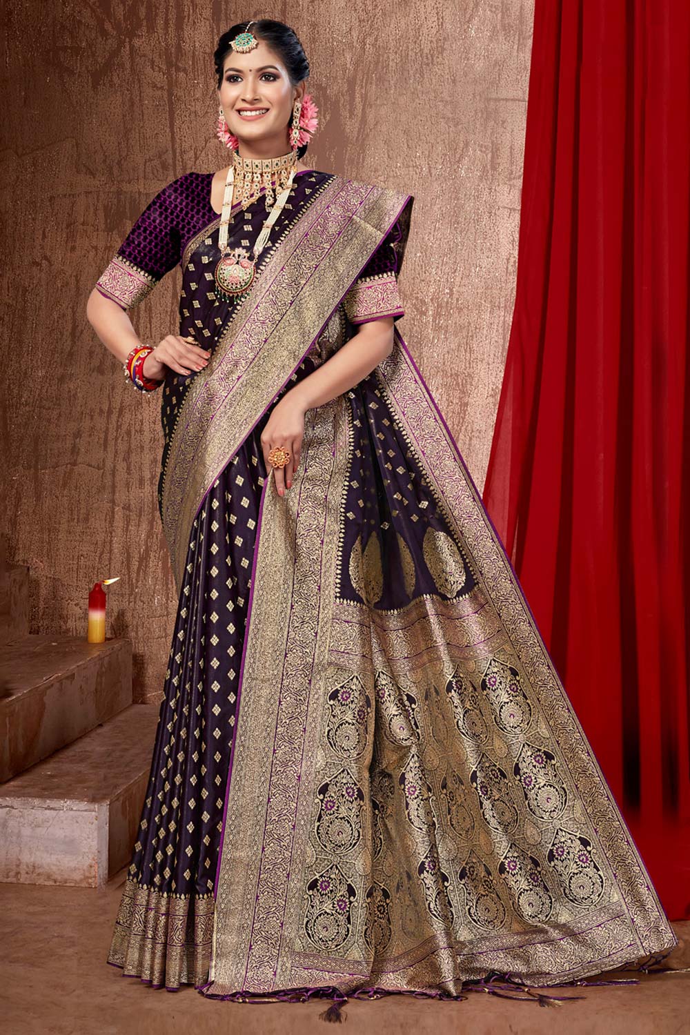 Purple Banarasi Silk Woven Saree