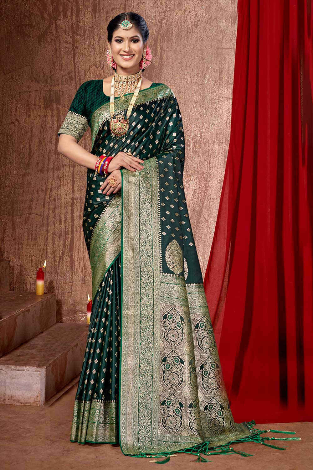 Green Banarasi Silk Woven Saree