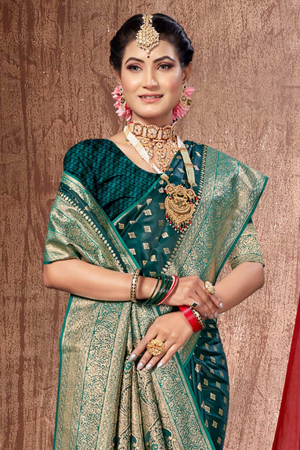 Teal Banarasi Silk Woven Saree