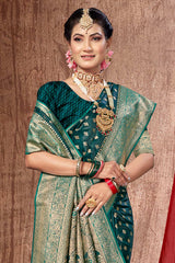 Teal Banarasi Silk Woven Saree