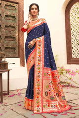 Navy Blue Paithani Silk Woven Saree