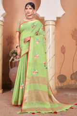 Green Linen Woven Saree