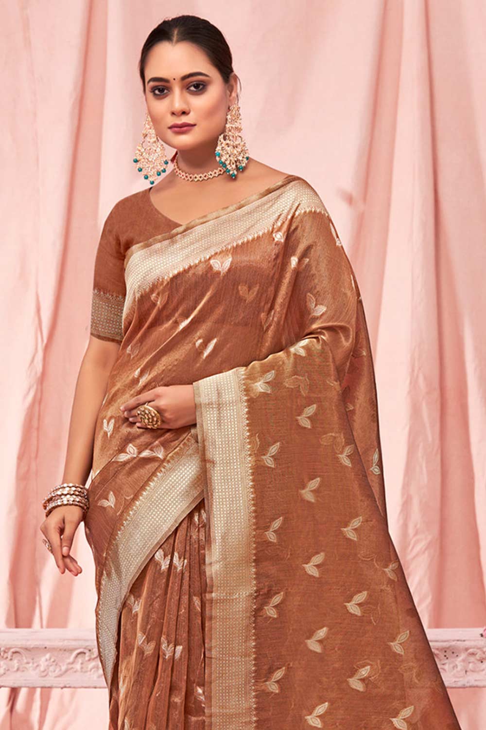 Brown Kota Cotton Woven Saree