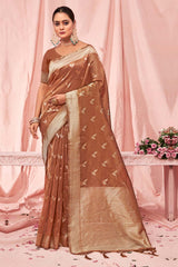 Brown Kota Cotton Woven Saree