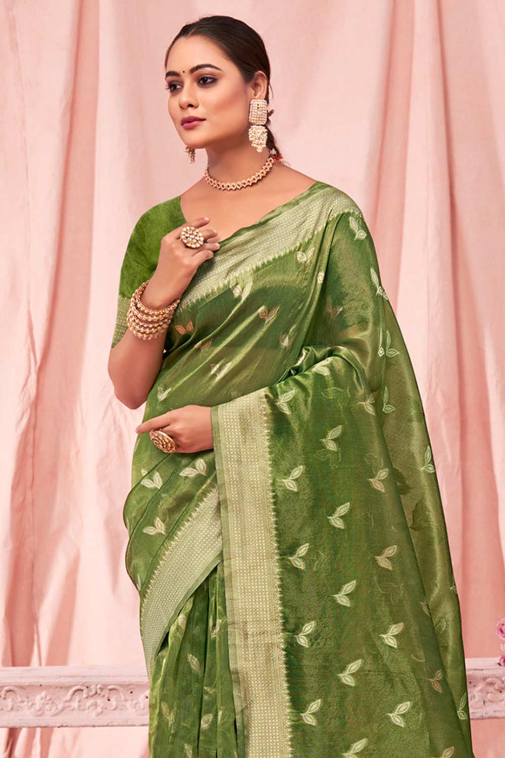 Green Kota Cotton Woven Saree