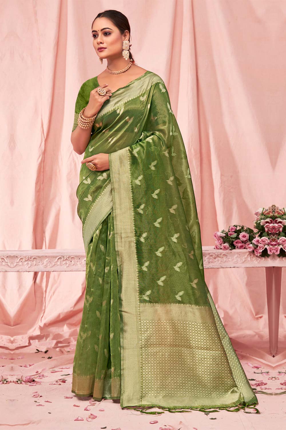 Green Kota Cotton Woven Saree