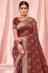 Brown Kota Cotton Woven Saree