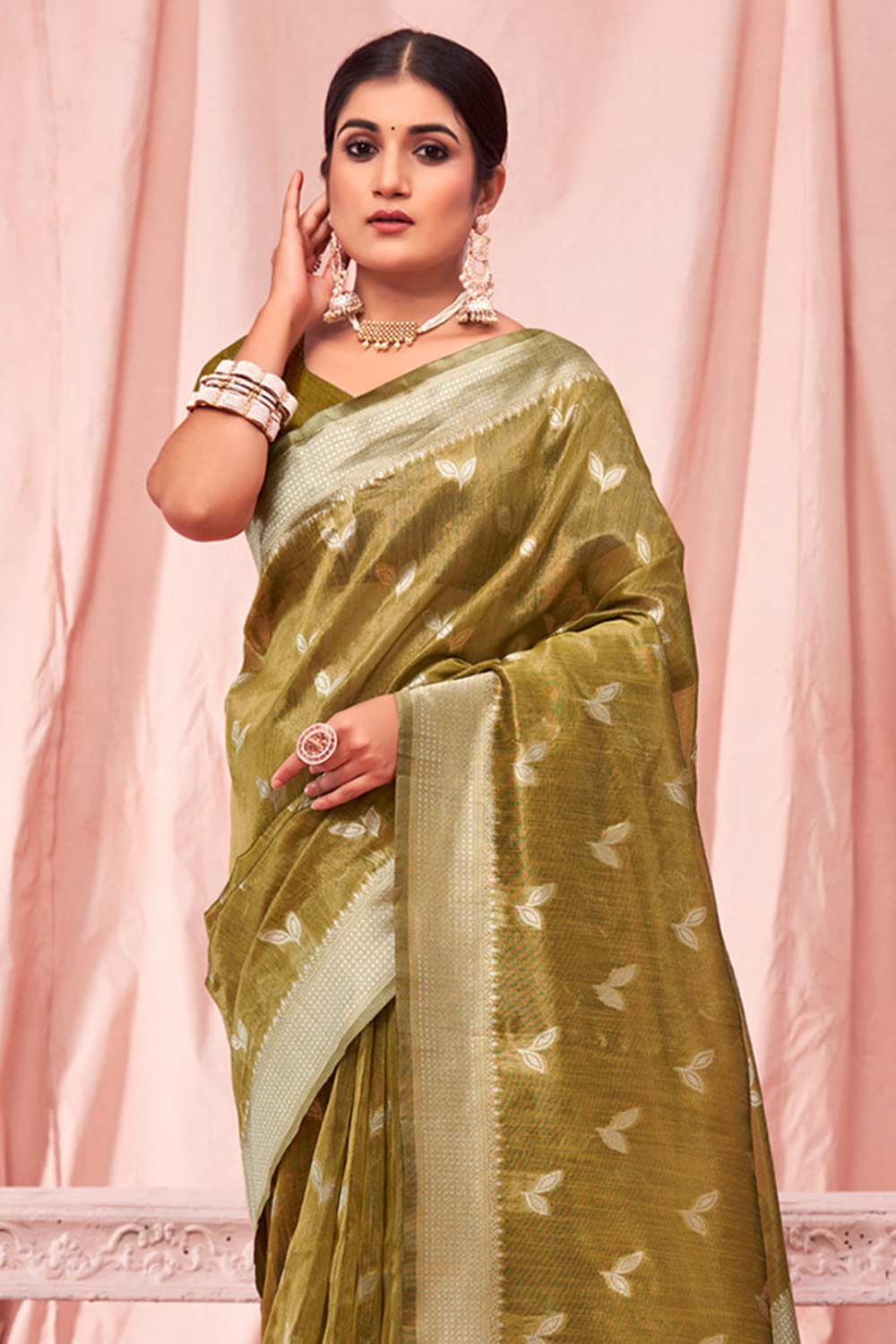 Olive Kota Cotton Woven Saree