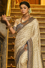 Beige Banarasi Silk Woven Saree