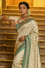 Beige Banarasi Silk Woven Saree