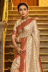 Beige Banarasi Silk Woven Saree