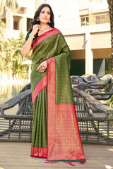 Green Banarasi Silk Woven Saree