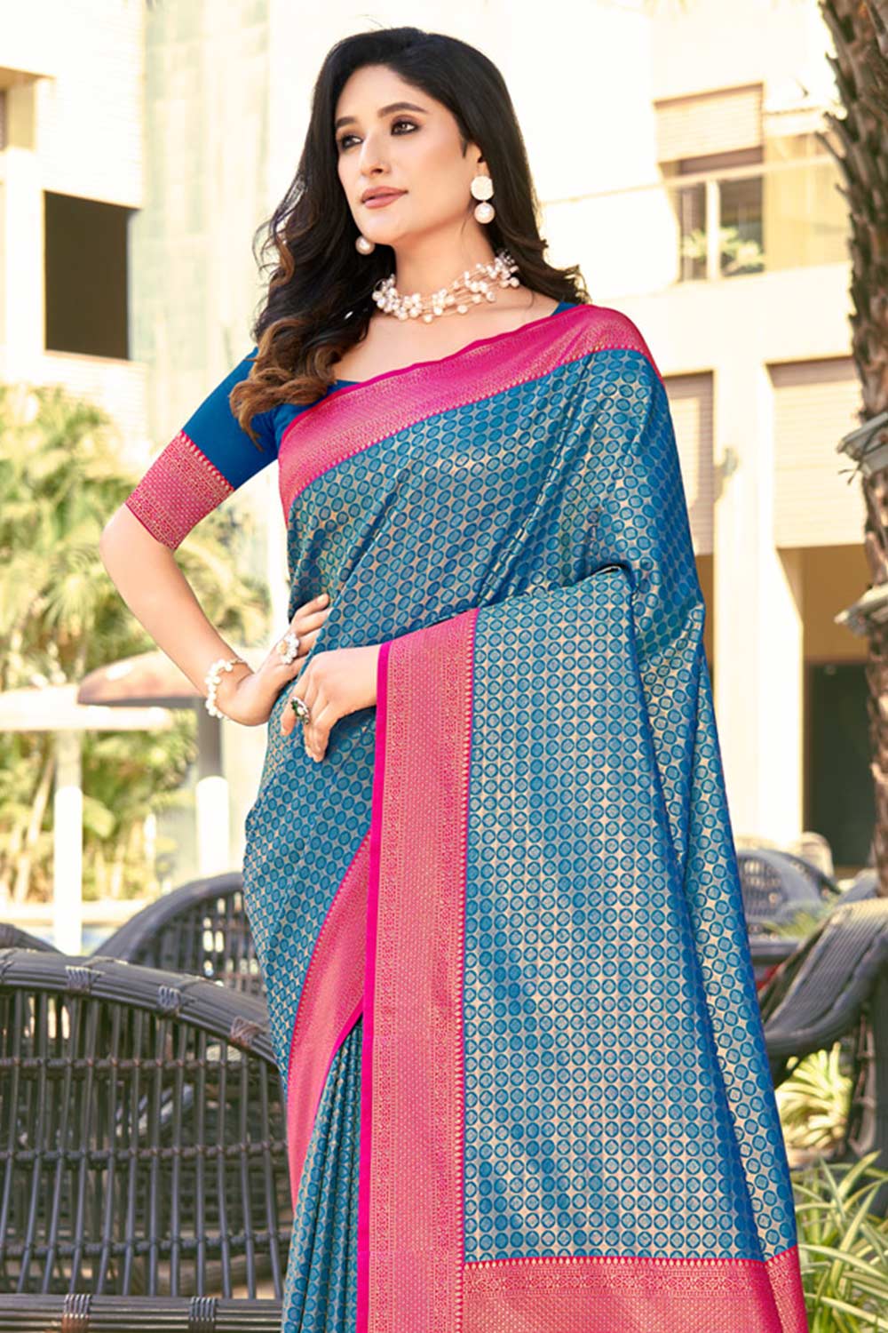 Navy Blue Banarasi Silk Woven Saree