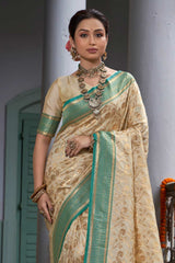 Beige Banarasi Silk Woven Saree