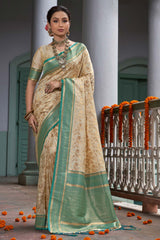 Beige Banarasi Silk Woven Saree