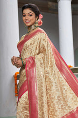 Beige Banarasi Silk Woven Saree