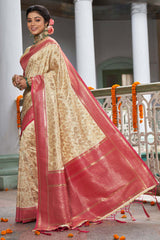 Beige Banarasi Silk Woven Saree