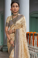 Beige Banarasi Silk Woven Saree