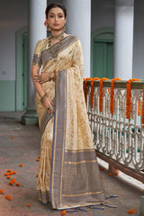 Beige Banarasi Silk Woven Saree