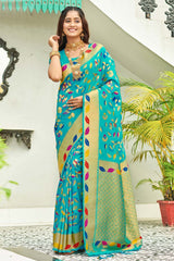 Blue Banarasi Silk Woven Saree