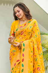 Yellow Banarasi Silk Woven Saree