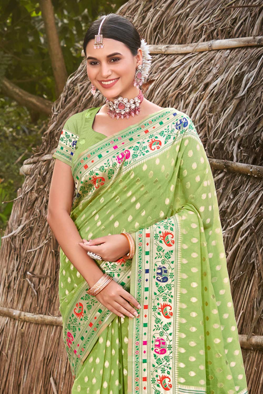 Green Paithani Silk Woven Saree