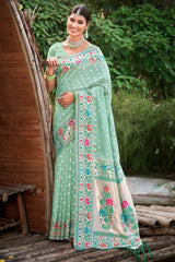 Sea Green Paithani Silk Woven Saree