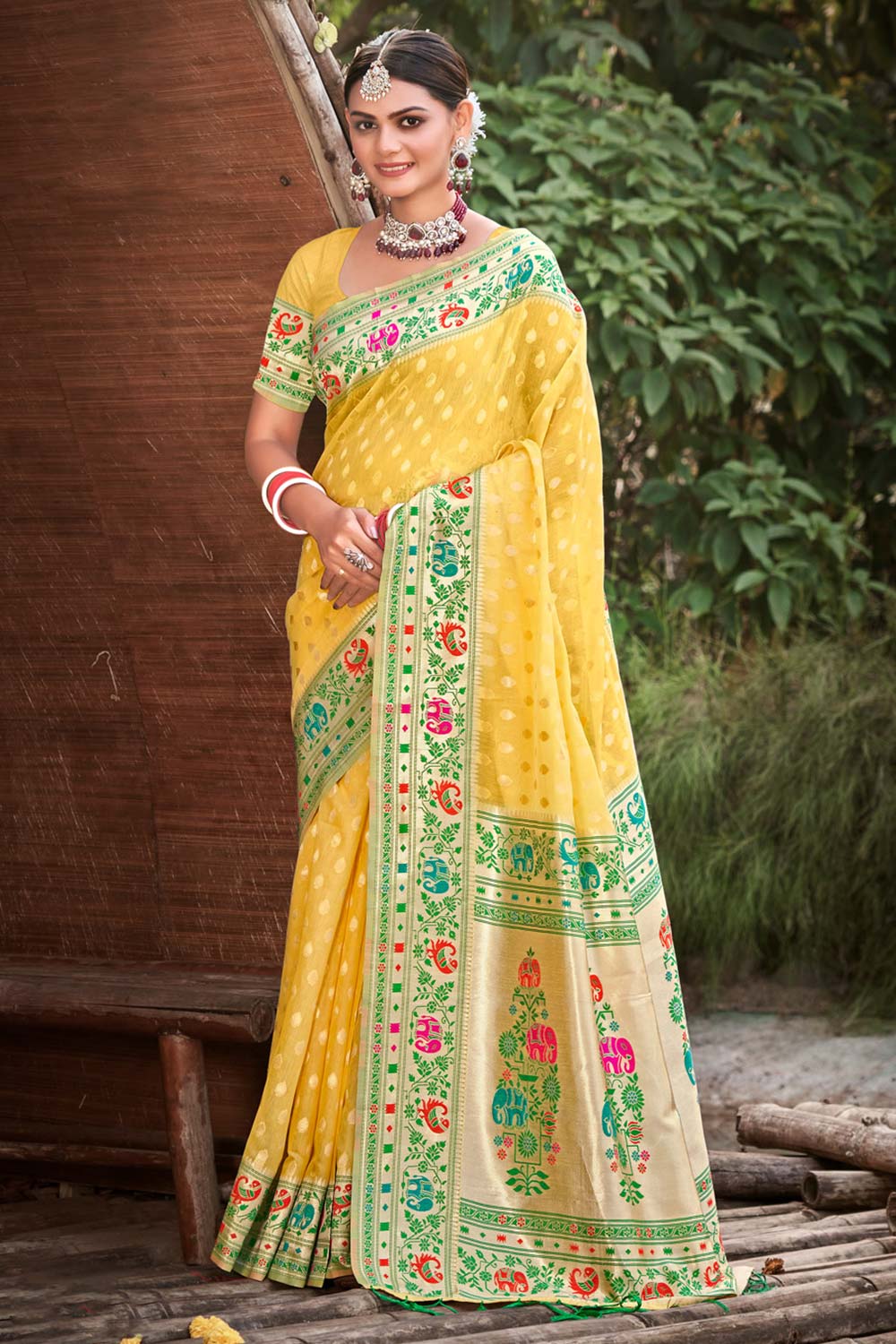 Yellow Paithani Silk Woven Saree