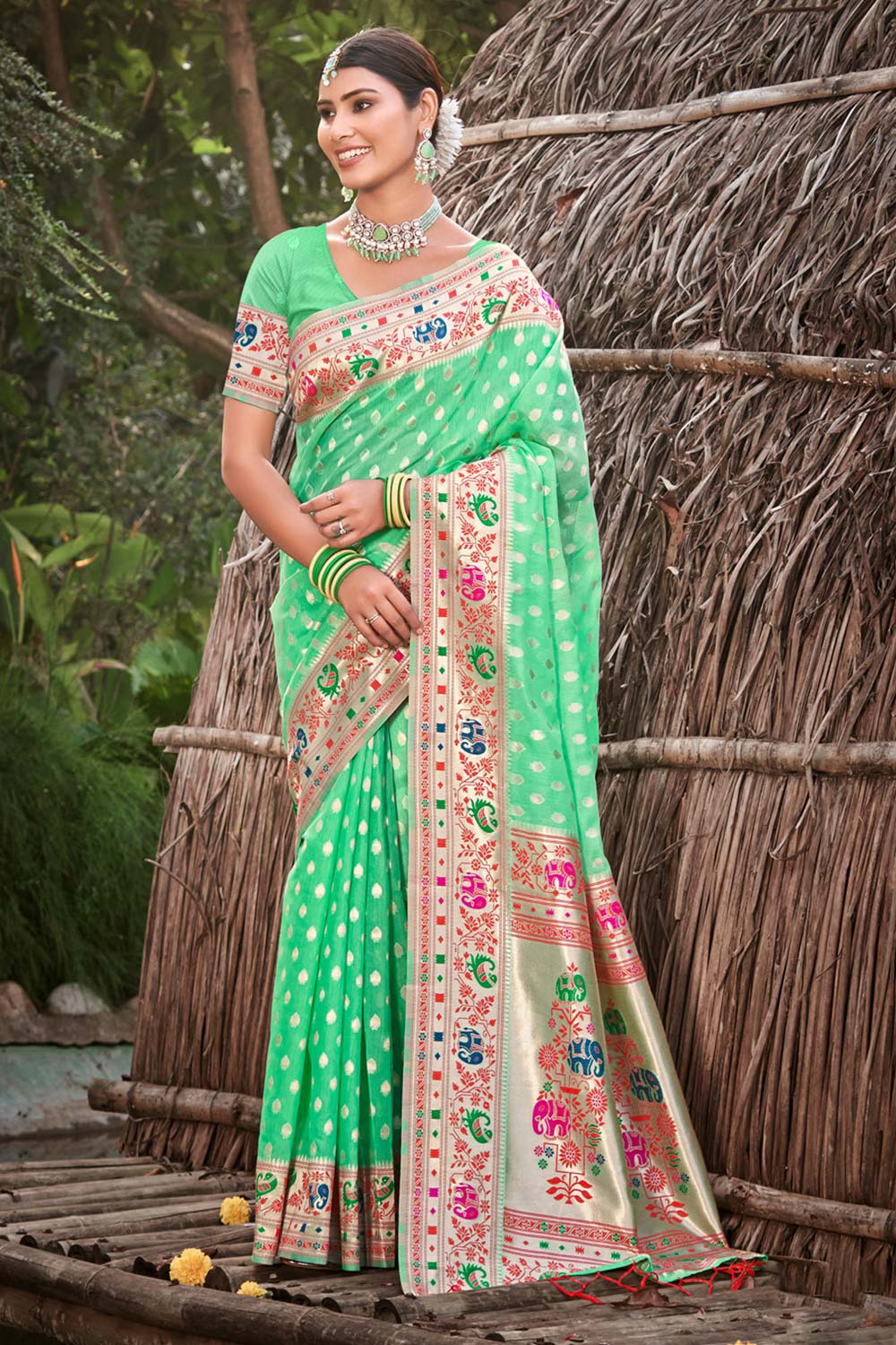 Green Paithani Silk Woven Saree