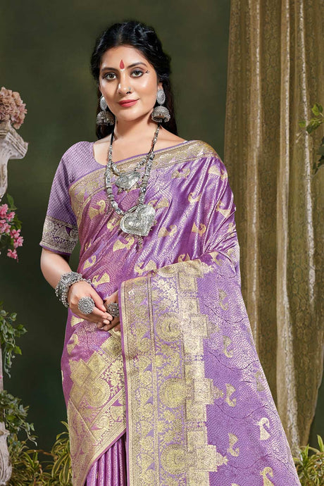 Lavender Banarasi Silk Woven Saree