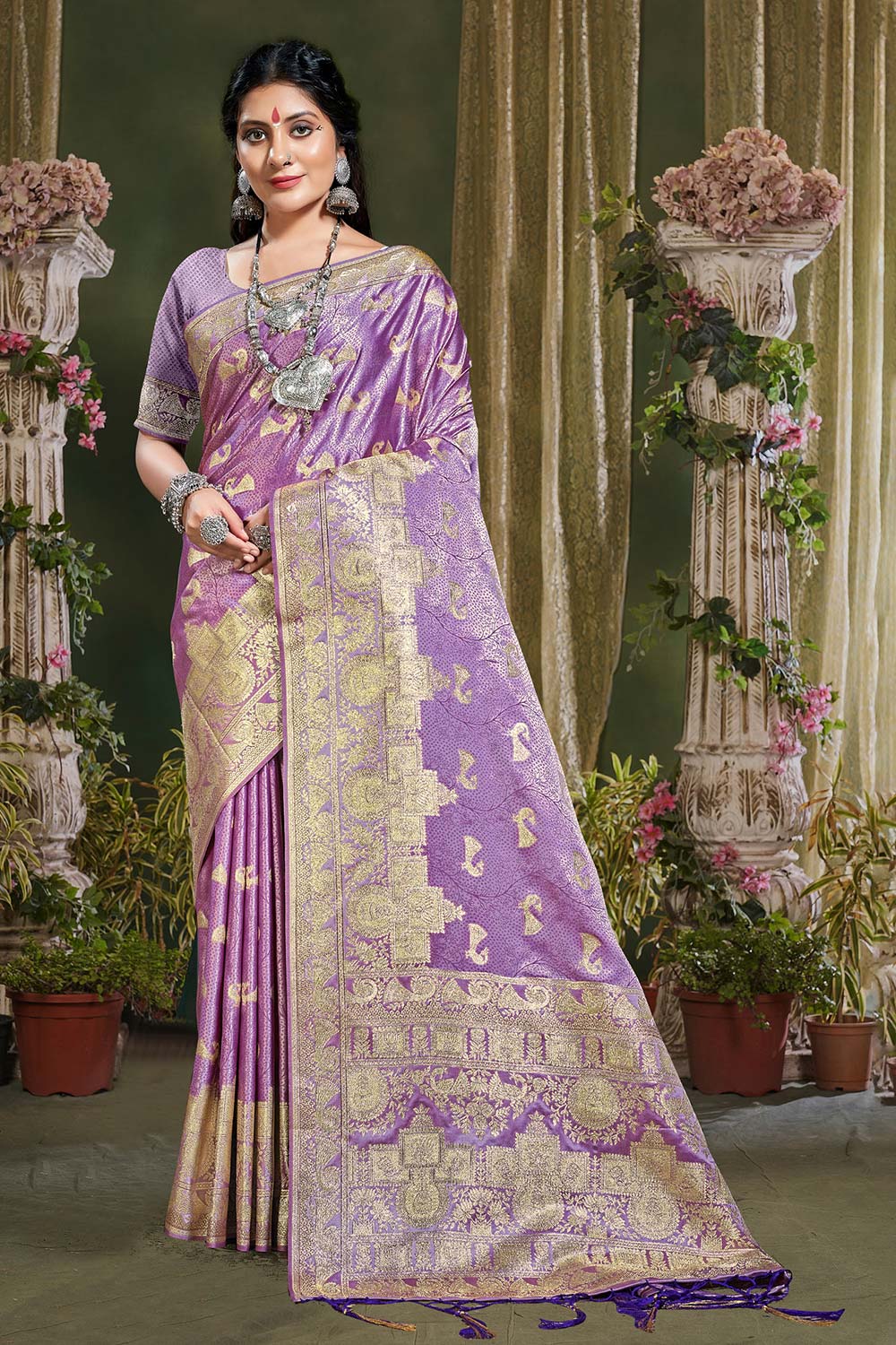 Lavender Banarasi Silk Woven Saree