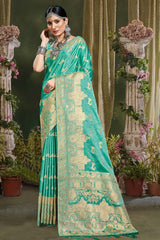 Teal Banarasi Silk Woven Saree