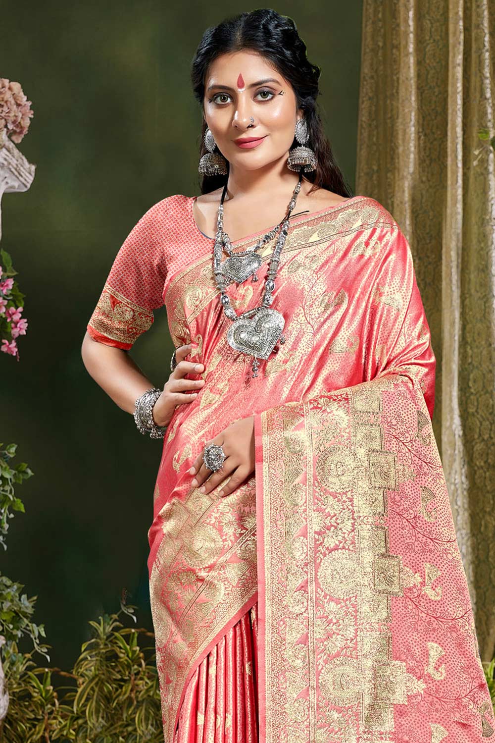 Pink Banarasi Silk Woven Saree