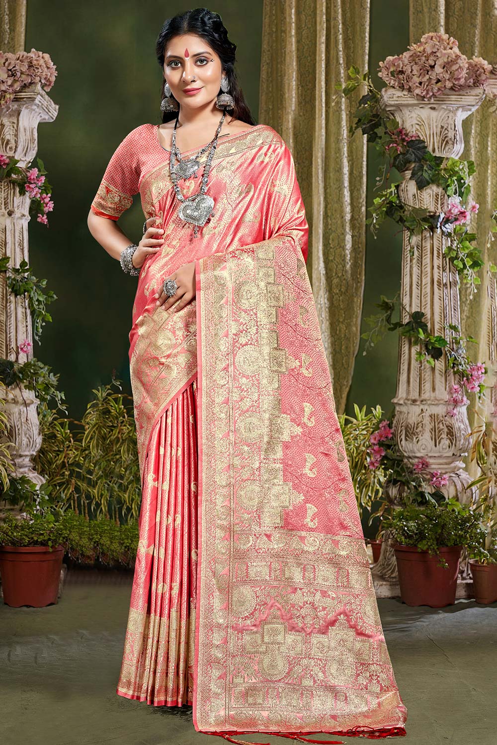 Pink Banarasi Silk Woven Saree