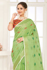 Green Linen Woven Saree