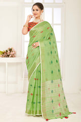 Green Linen Woven Saree